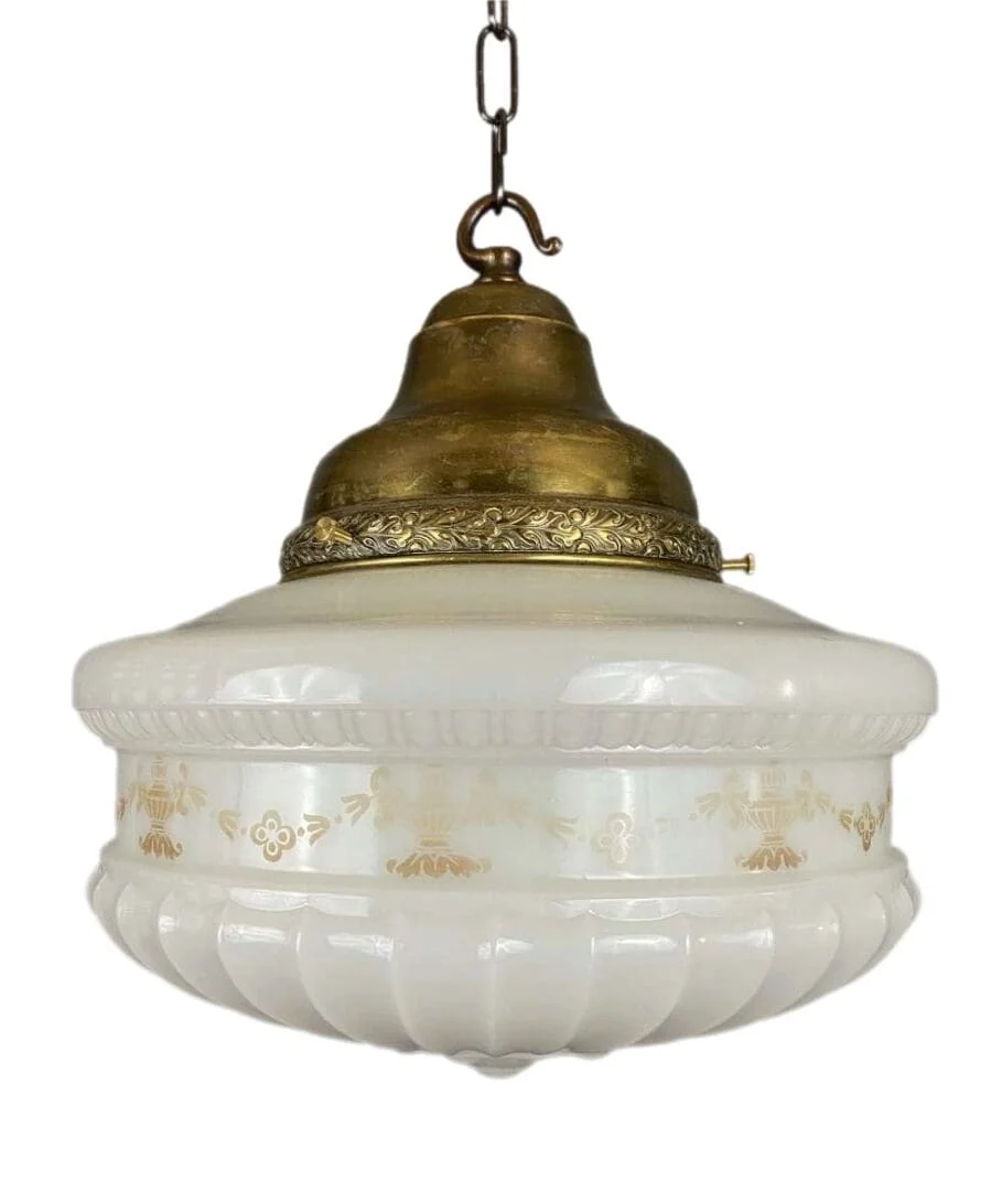 Patterned Art Deco White Glass Pendant Light SOLD